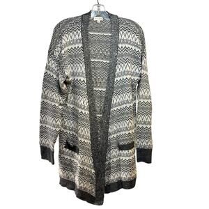 Cardigan Sweater Open Front Women's XXL Zig Zag Gray Sequins Maison Jules